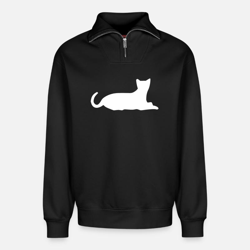 chat chat chat chat chat - Sweat unisexe décontracté en coton biologique à demi-zip – de SPREAD - noir