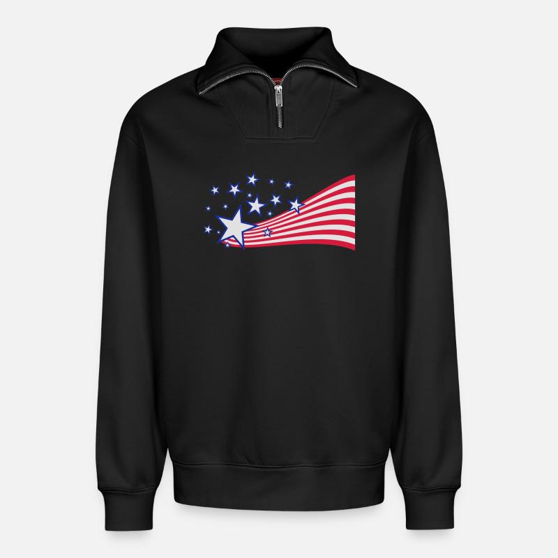 USA drapeau - Sweat unisexe décontracté en coton biologique à demi-zip – de SPREAD - noir