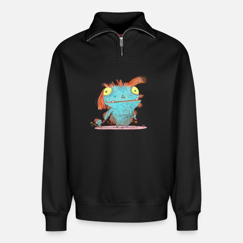 Monster Mamma - Relaxed Unisex Organic Half Zip Sweatshirt – von SPREAD - Schwarz