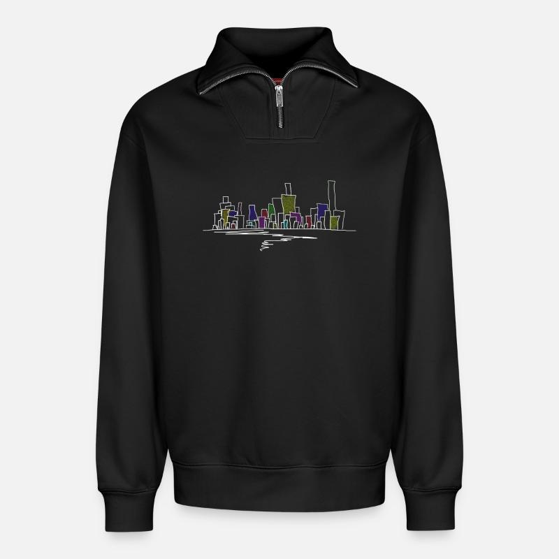skyline - Sweat unisexe décontracté en coton biologique à demi-zip – de SPREAD - noir