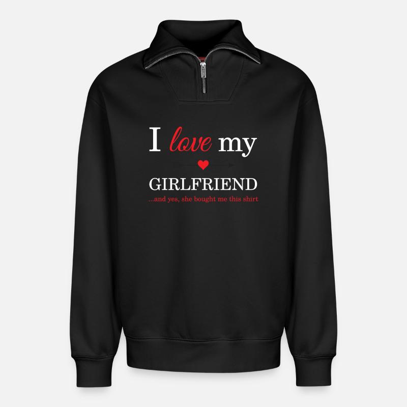J'aime ma copine - Sweat unisexe décontracté en coton biologique à demi-zip – de SPREAD - noir