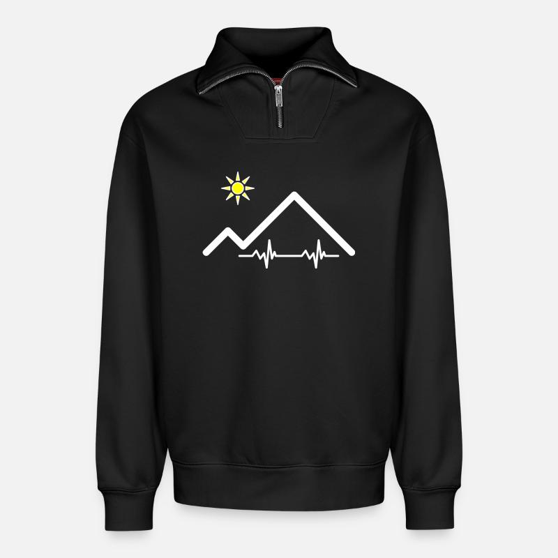 Pulsschlag der Berge - Relaxed Unisex Organic Half Zip Sweatshirt – von SPREAD - Schwarz