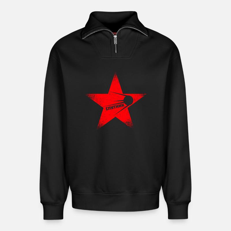 Roter Stern - Sputnik - Relaxed Unisex Organic Half Zip Sweatshirt – von SPREAD - Schwarz
