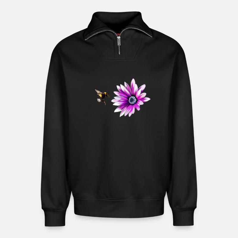 Blume und Hummel - Relaxed Unisex Organic Half Zip Sweatshirt – von SPREAD - Schwarz