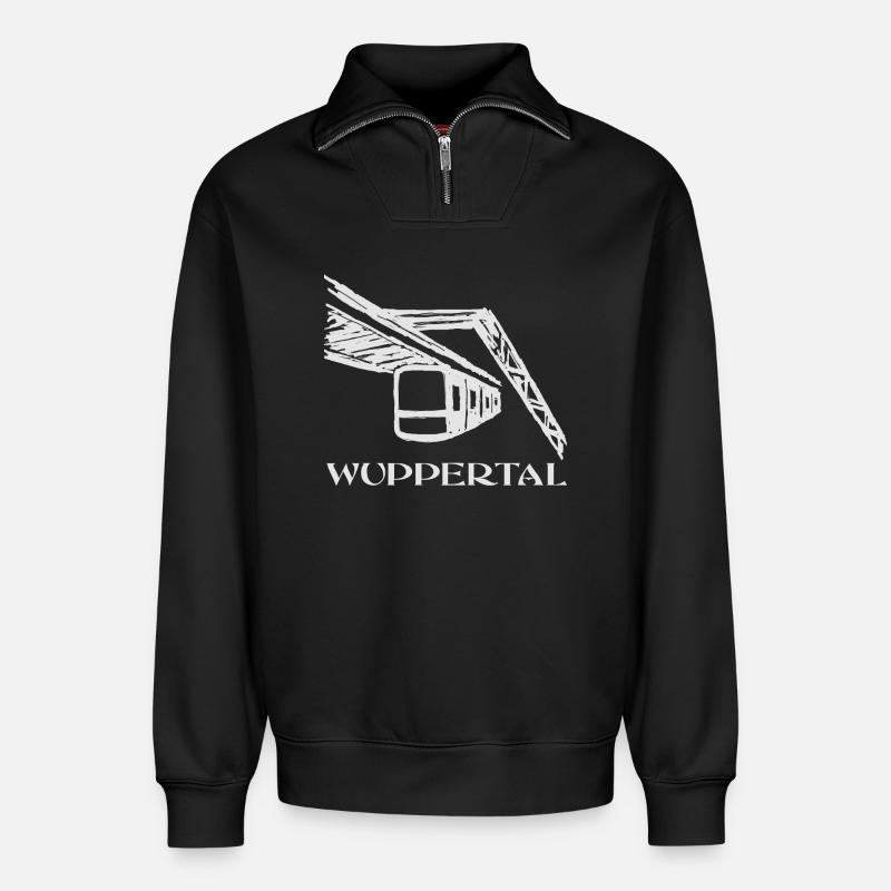 Trains à lévitation - Sweat unisexe décontracté en coton biologique à demi-zip – de SPREAD - noir