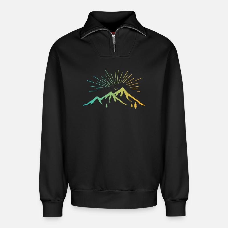 Strahlende Berge - Relaxed Unisex Organic Half Zip Sweatshirt – von SPREAD - Schwarz