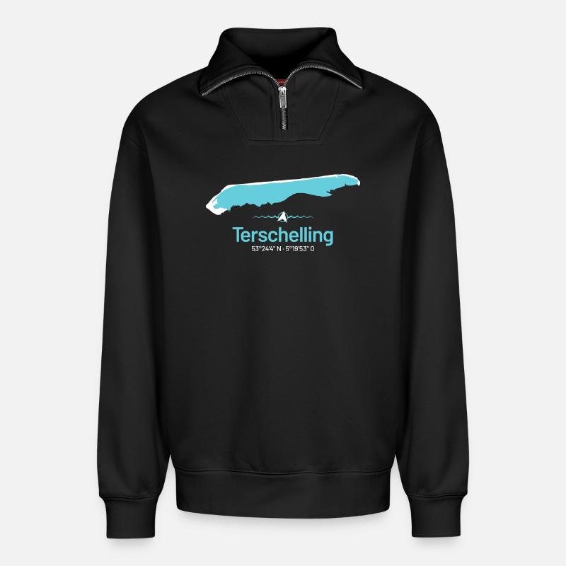 Terschelling | Design-Landkarte - Relaxed Unisex Organic Half Zip Sweatshirt – von SPREAD - Schwarz