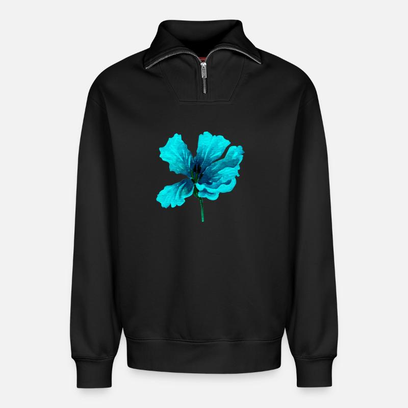 Blume - Relaxed Unisex Organic Half Zip Sweatshirt – von SPREAD - Schwarz