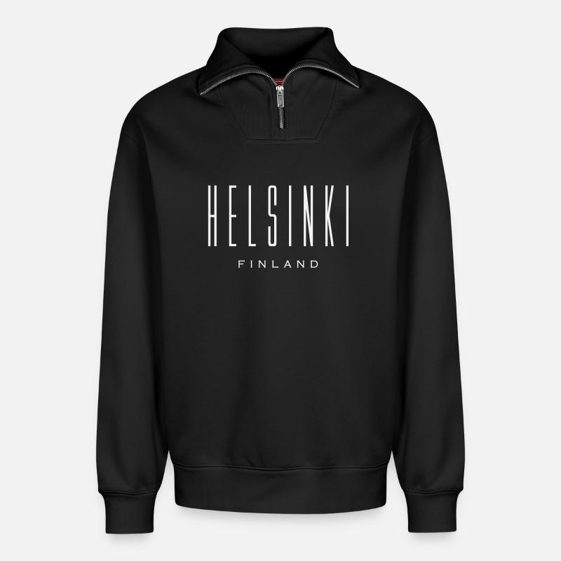 Helsinki - Relaxed Unisex Organic Half Zip Sweatshirt – von SPREAD - Schwarz