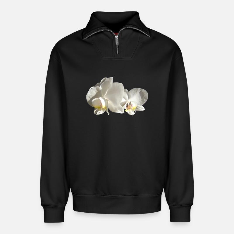 Orchidee weiß - Relaxed Unisex Organic Half Zip Sweatshirt – von SPREAD - Schwarz