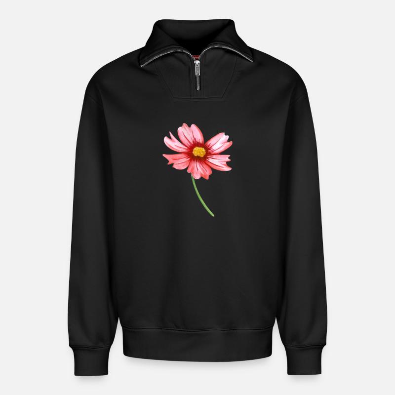 Blume - Relaxed Unisex Organic Half Zip Sweatshirt – von SPREAD - Schwarz