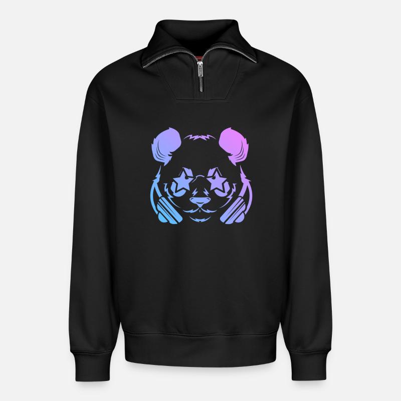 Panda Pandabär - Sweat unisexe décontracté en coton biologique à demi-zip – de SPREAD - noir
