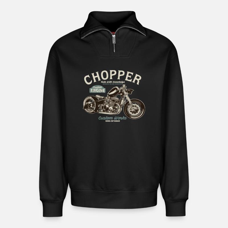 Chopper Custom Engine - Relaxed Unisex Organic Half Zip Sweatshirt – von SPREAD - Schwarz