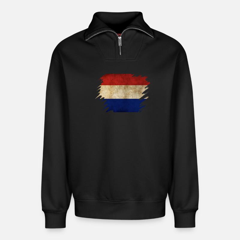 Grunge Holländisches Flaggendesign - Relaxed Unisex Organic Half Zip Sweatshirt – von SPREAD - Schwarz