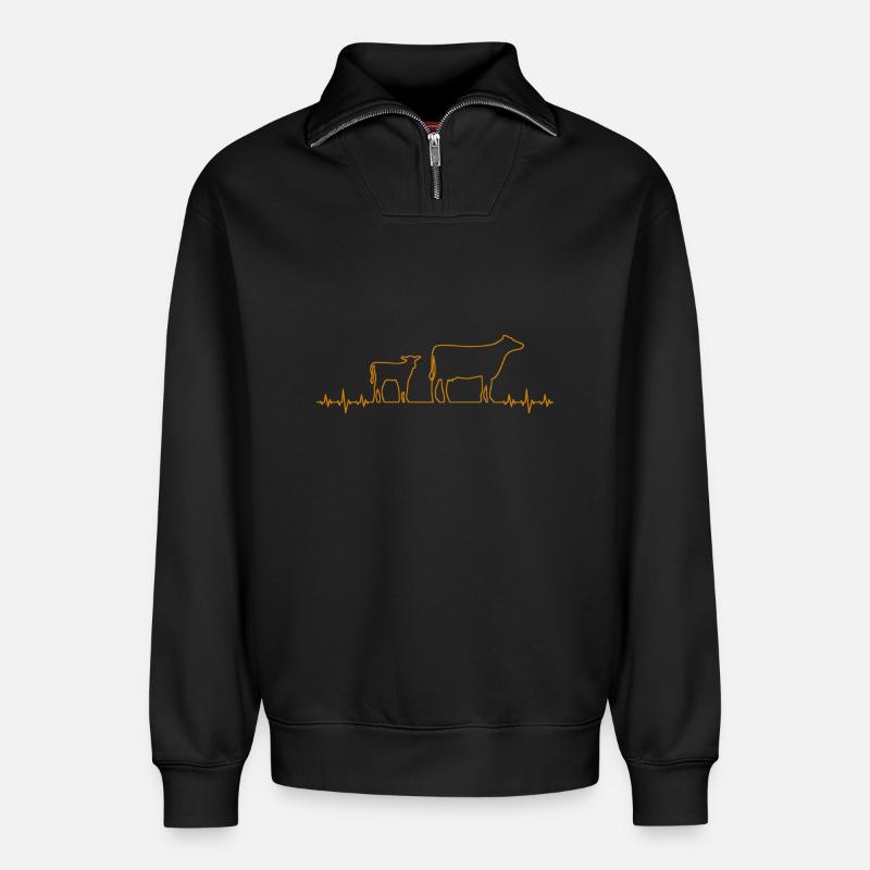 Kuh Kalb Bulle - Relaxed Unisex Organic Half Zip Sweatshirt – von SPREAD - Schwarz