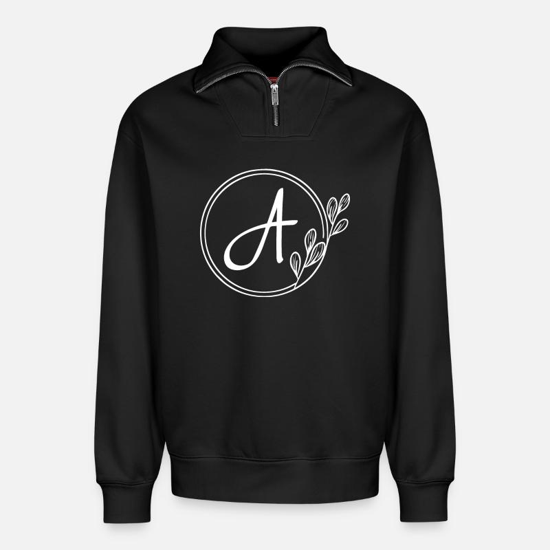 Handgezeichnetes Pflanzenmonogramm mit Stil A - Relaxed Unisex Organic Half Zip Sweatshirt – von SPREAD - Schwarz