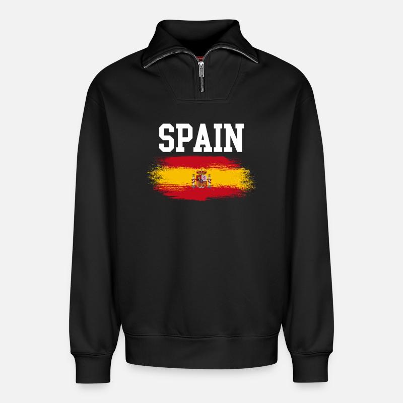 Streifen der spanischen Flagge - Relaxed Unisex Organic Half Zip Sweatshirt – von SPREAD - Schwarz