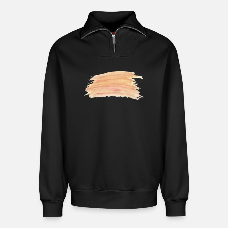 Rayures aquarelle pêche - Sweat unisexe décontracté en coton biologique à demi-zip – de SPREAD - noir