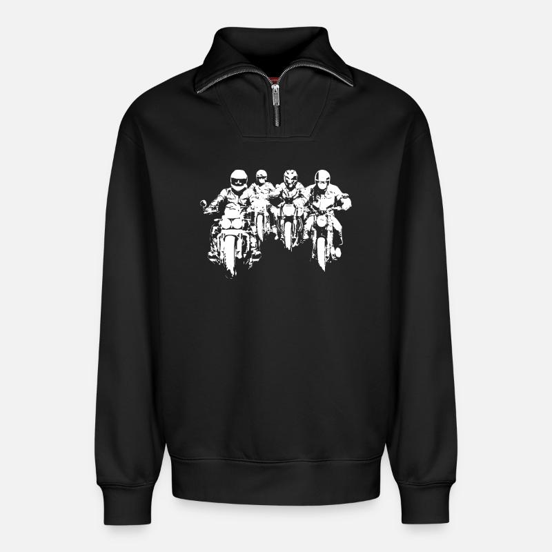 Bikergroup blanc - Sweat unisexe décontracté en coton biologique à demi-zip – de SPREAD - noir