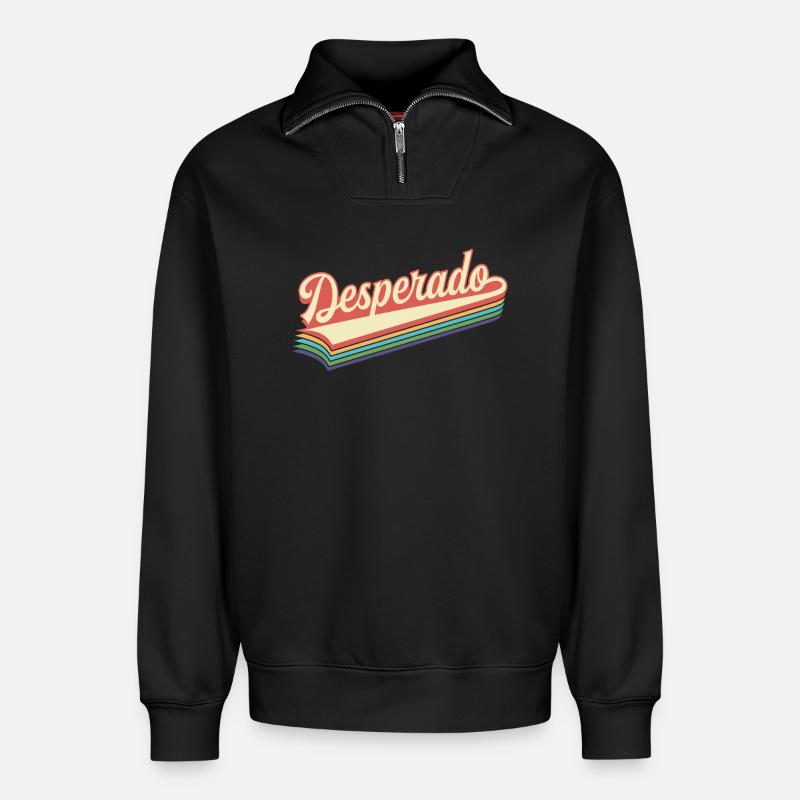 Desperado Retro Text - Relaxed Unisex Organic Half Zip Sweatshirt – by SPREAD - black