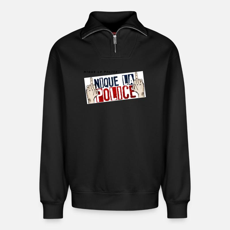 Fick die Polizei - Relaxed Unisex Organic Half Zip Sweatshirt – von SPREAD - Schwarz