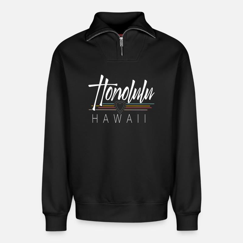 Honolulu Hawaii - Relaxed Unisex Organic Half Zip Sweatshirt – by SPREAD - black