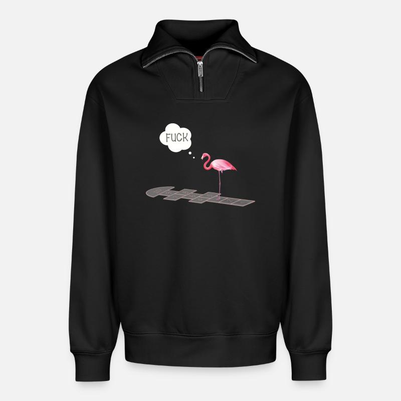 Flamingo with a problem - Relaxed Unisex Organic Half Zip Sweatshirt – by SPREAD - black