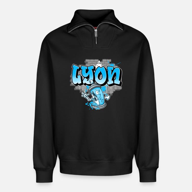 Lyon Graffiti - Relaxed Unisex Organic Half Zip Sweatshirt – von SPREAD - Schwarz