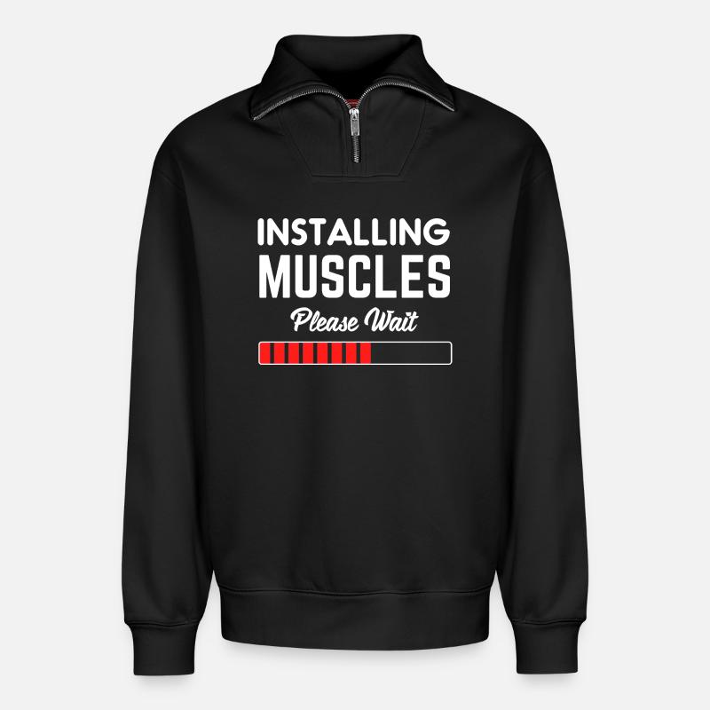 Installing Muscles Please Wait - Relaxed Unisex Organic Half Zip Sweatshirt – by SPREAD - black