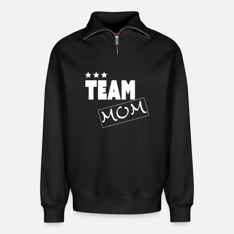 TEAM MOM - Relaxed Unisex Organic Half Zip Sweatshirt – by SPREAD - black