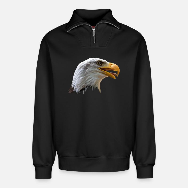 bald eagle - Relaxed Unisex Organic Half Zip Sweatshirt – by SPREAD - black