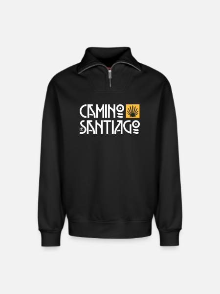 Camino de Santiago | Cammino di Santiago | Refuso Art Deco - Felpa unisex con mezza zip con vestibilità rilassata in cotone biologico – di SPREAD - nero