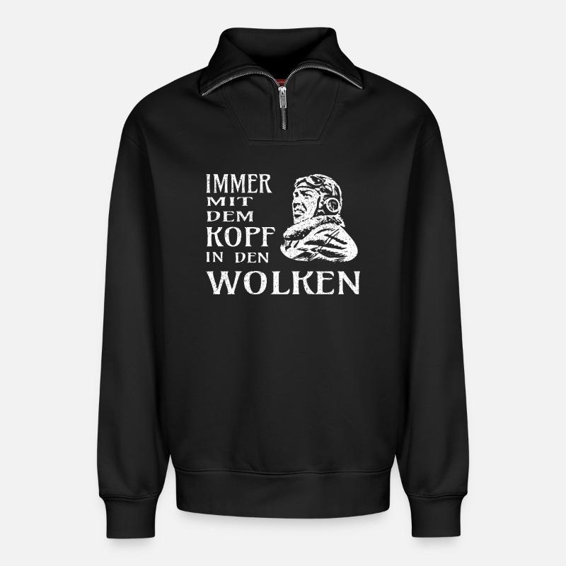 Pilot - Relaxed Unisex Organic Half Zip Sweatshirt – von SPREAD - Schwarz