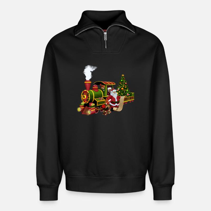 Santa avec un train - Sweat unisexe décontracté en coton biologique à demi-zip – de SPREAD - noir