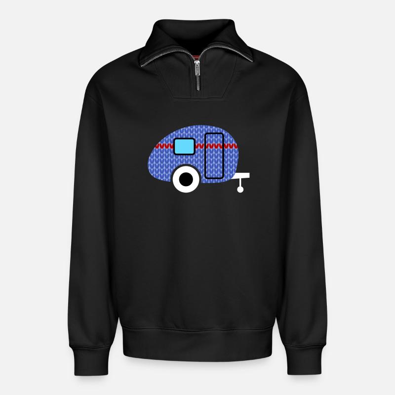 Caravan Strickmuster Wohnwagen Camping Winter - Relaxed Unisex Organic Half Zip Sweatshirt – von SPREAD - Schwarz