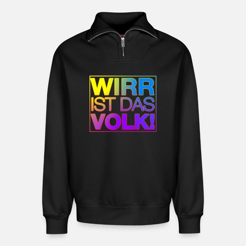 WIRR IST DAS VOLK - Relaxed Unisex Organic Half Zip Sweatshirt – von SPREAD - Schwarz
