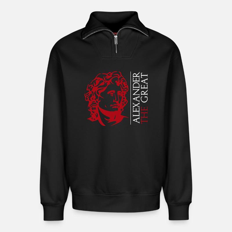 Alexander der Große Rote Büste - Relaxed Unisex Organic Half Zip Sweatshirt – von SPREAD - Schwarz