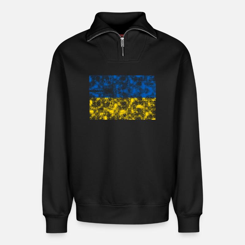Ukraine - Relaxed Unisex Organic Half Zip Sweatshirt – von SPREAD - Schwarz