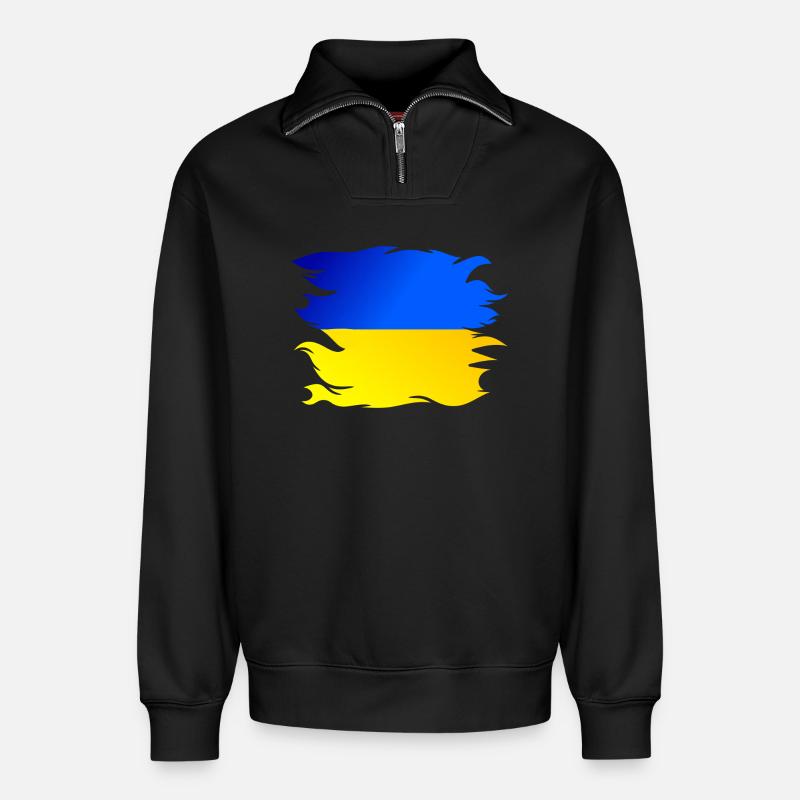 Drapeau de l’Ukraine Drapeau - Sweat unisexe décontracté en coton biologique à demi-zip – de SPREAD - noir