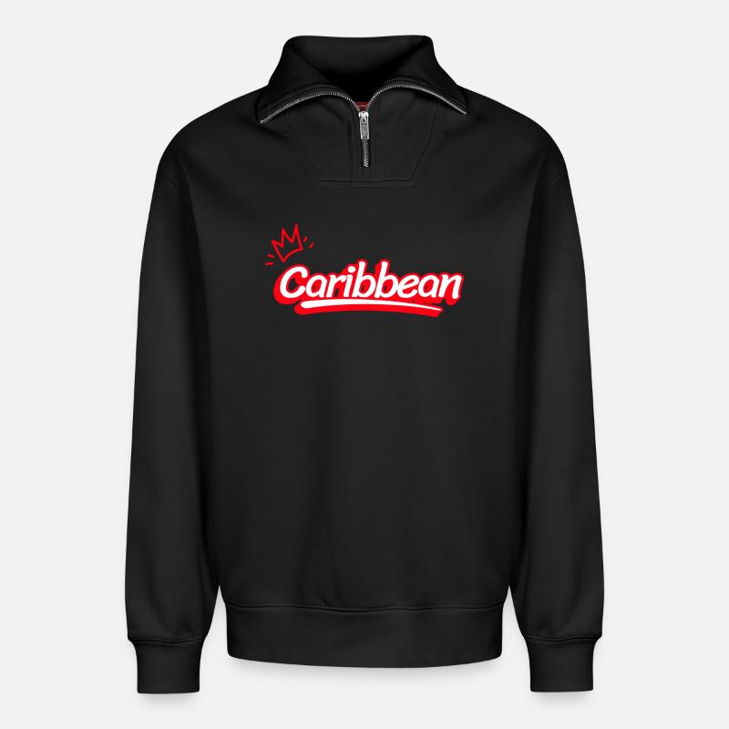Karibik in Rot - Relaxed Unisex Organic Half Zip Sweatshirt – von SPREAD - Schwarz
