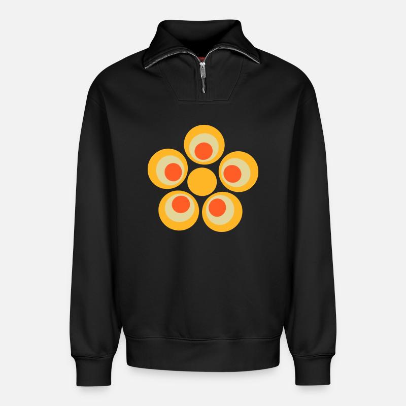 70s Flower Pattern - Relaxed Unisex Organic Half Zip Sweatshirt – by SPREAD - black