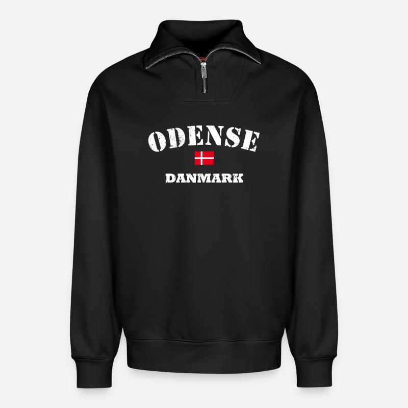 Odense Danmark - Relaxed Unisex Organic Half Zip Sweatshirt – von SPREAD - Schwarz