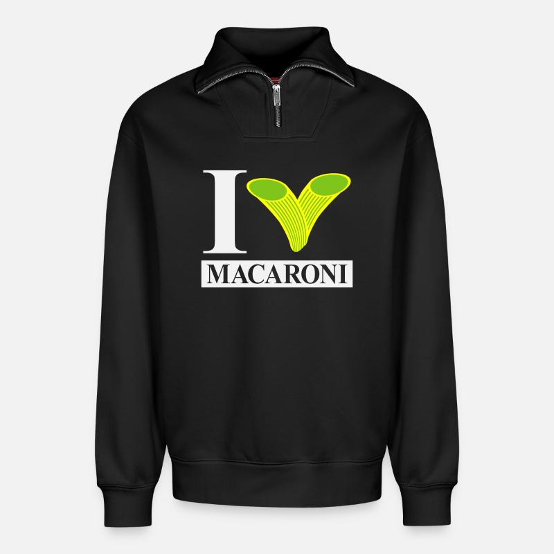 J’adore les macaronis - Sweat unisexe décontracté en coton biologique à demi-zip – de SPREAD - noir