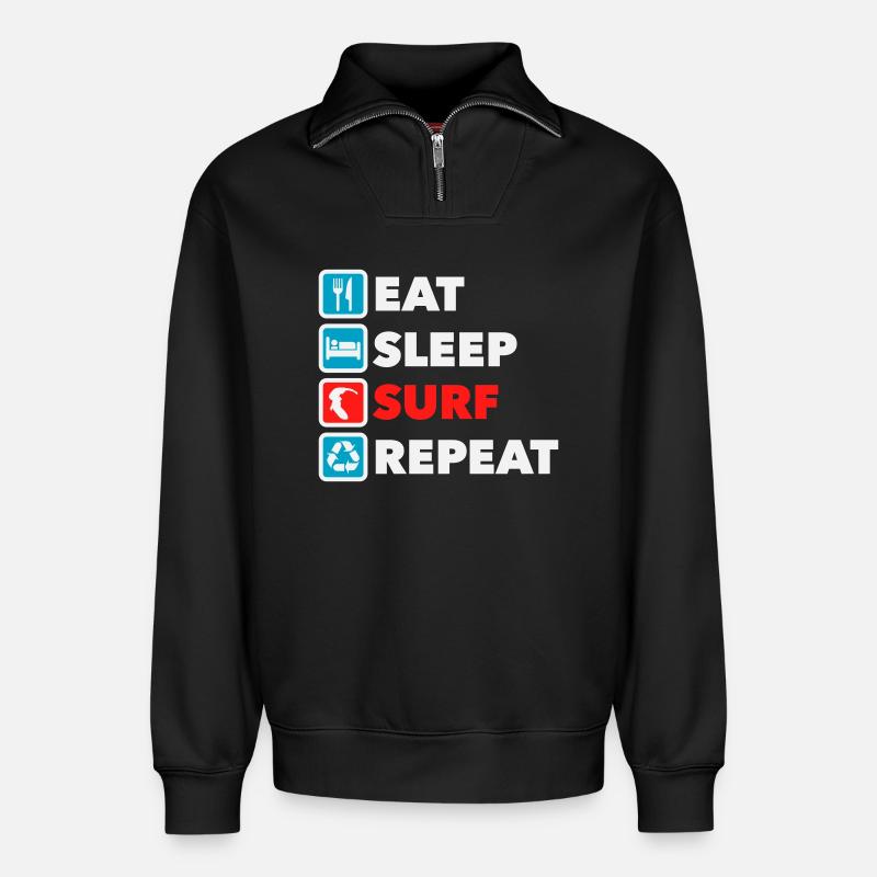 Eat Sleep Surf Repeat - Relaxed Unisex Organic Half Zip Sweatshirt – by SPREAD - black
