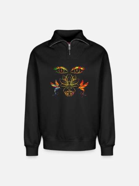 Zen face - Relaxed Unisex Organic Half Zip Sweatshirt – by SPREAD - black