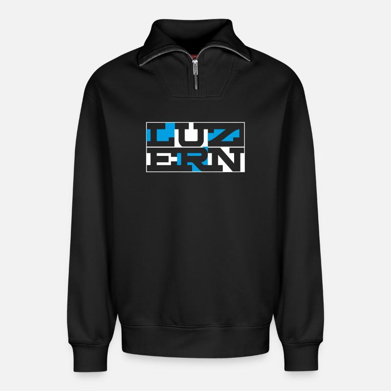Luzern Geometric Wordmark - Relaxed Unisex Organic Half Zip Sweatshirt – von SPREAD - Schwarz