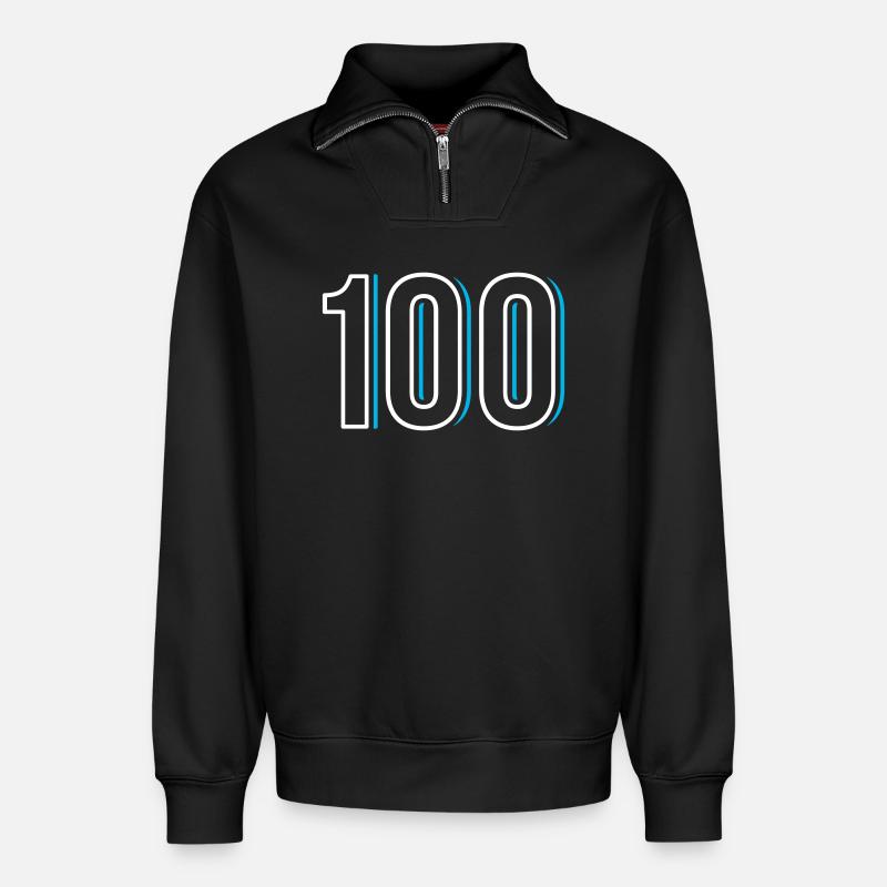 Numéro 100 - Cent - cent - Sweat unisexe décontracté en coton biologique à demi-zip – de SPREAD - noir