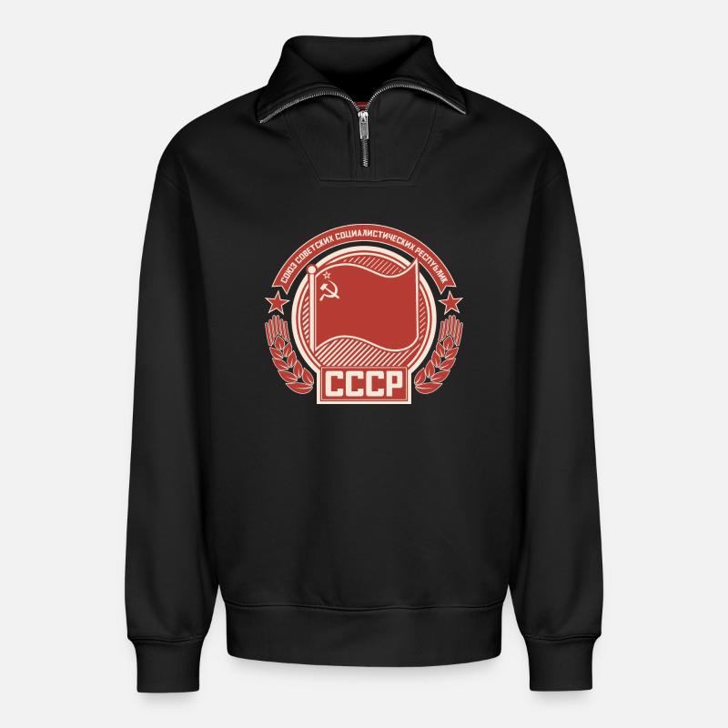 Sowjetisches Emblem Kranzflagge Muster - Relaxed Unisex Organic Half Zip Sweatshirt – von SPREAD - Schwarz