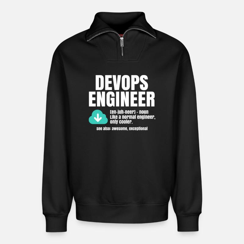 Ingénieur Devops - Sweat unisexe décontracté en coton biologique à demi-zip – de SPREAD - noir