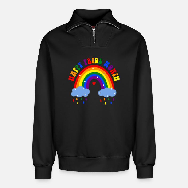 Happy Pride Month LGBT Regenbogen - Relaxed Unisex Organic Half Zip Sweatshirt – von SPREAD - Schwarz